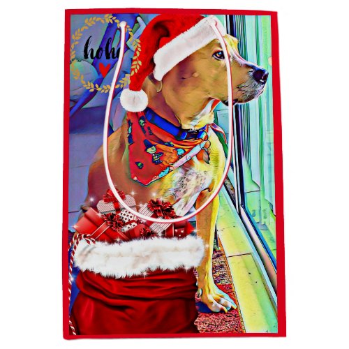 Santa dog medium gift bag