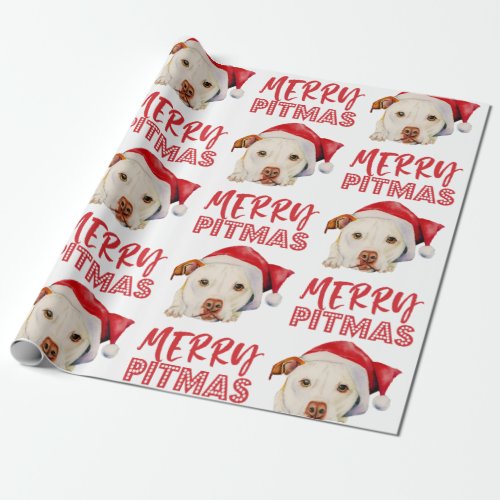 Santa Dog Merry Pitmas Funny Pitbull Christmas Wrapping Paper