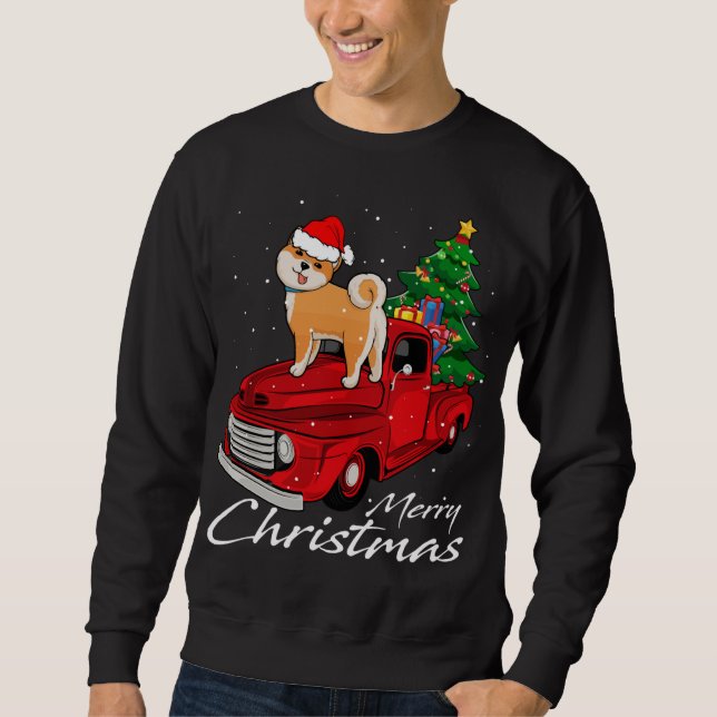Santa Dog Rides Red Truck Christmas Pajama Costume Sweatshirt (Front)