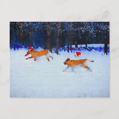 Santa Dogs Dashing Through the Snow Holiday Postcard