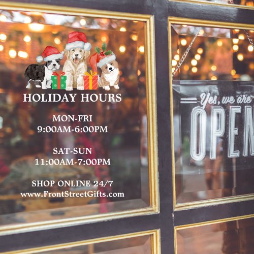 Santa Dogs Holiday Hours Window Cling