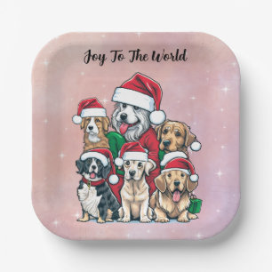 Santa Dogs Joy To The World Christmas Paper Plates