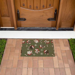 Santa Dogs on Green Fiber Doormat