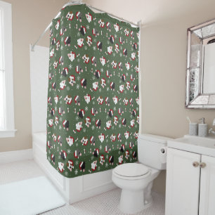Santa Dogs on Green Shower Curtain