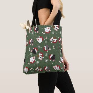 Santa Dogs on Green Tote Bag