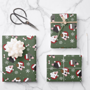 Santa Dogs on Green Wrapping Paper Sheets