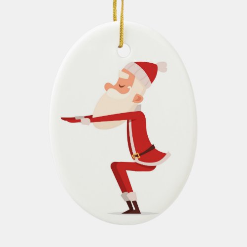 Santa Doing Yoga Ceramic Ornament