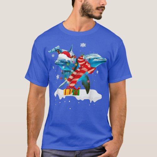 Santa Dolphin Animal Christmas Lights Lover Christ T_Shirt