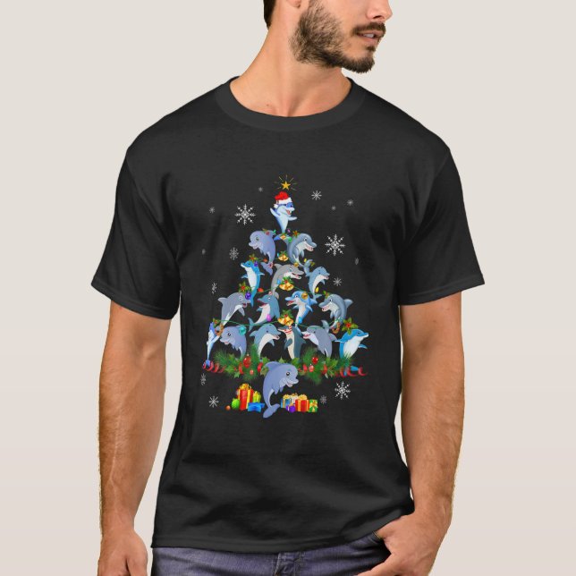 Santa Dolphin Fish Lover Xmas Dolphin Christmas Tr T-Shirt (Front)