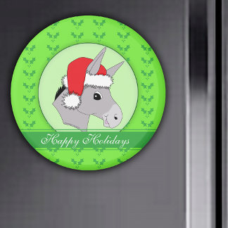 Santa Donkey Holly Cute Happy Holidays Christmas Magnet