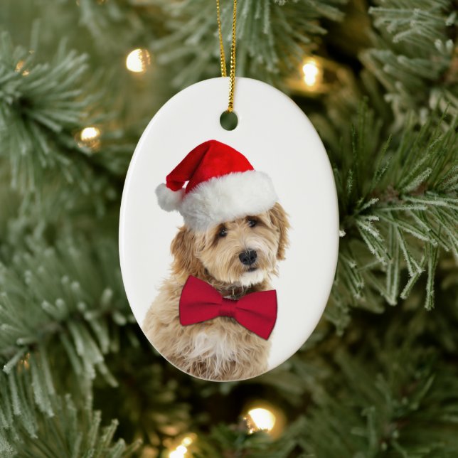 Santa Doodle Dog Ceramic Ornament (Tree)