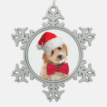 Santa Doodle Dog Snowflake Pewter Christmas Ornament by ForLoveofDogs at Zazzle