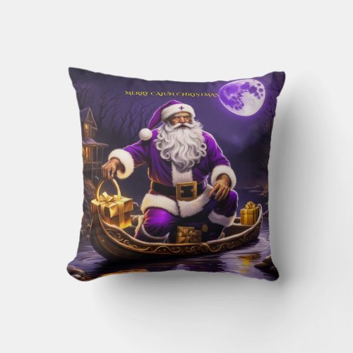 Santa down on the Bayou Merry Cajun Christmas Throw Pillow