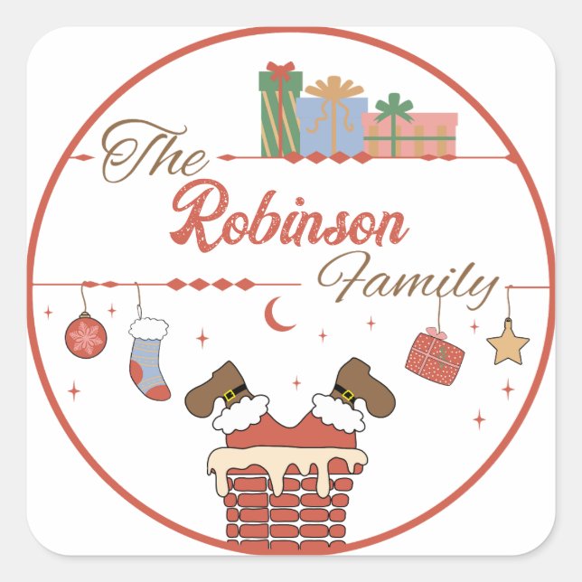 Santa Down the Chimney Christmas  Square Sticker (Front)