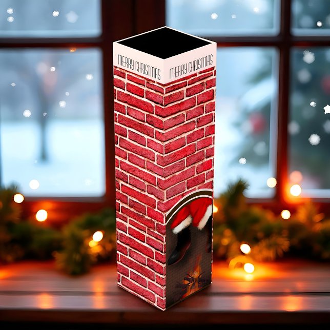 Santa down the chimney Christmas Wine Box (Funny Christmas wine box with Santa going down the chimney, perfect for festive wine gifting)