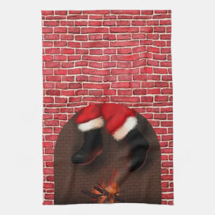 Santa down the chimney kitchen towel