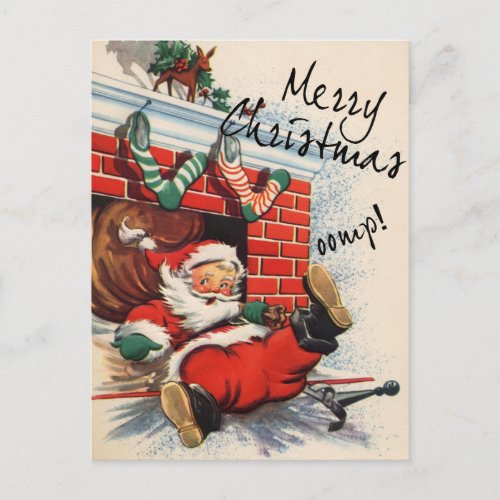 Santa Down the Chimney Oomph Holiday Postcard