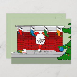 Santa Down the Chimney Postcard