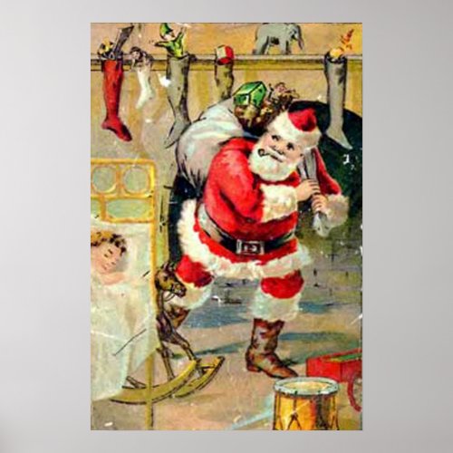 Santa Down The Chimney Poster