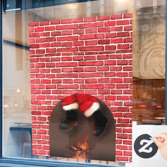 Santa down the chimney   window cling (Cafe Window)