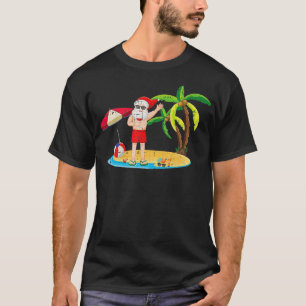 Santa Drinking Christmas In July Cool Summer Tropi T-Shirt