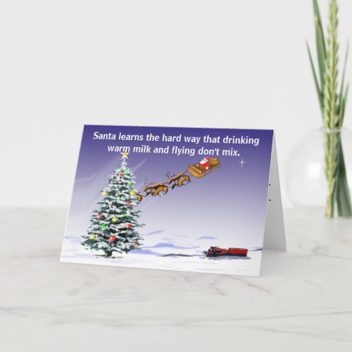 Santa Drinking Warm Milk  Driving Dont Mix Funny Holiday Card