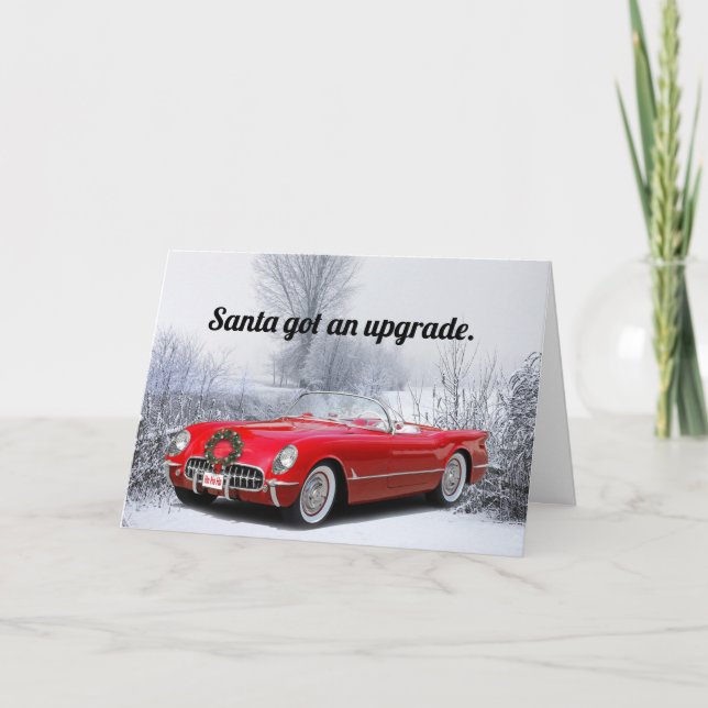 Santa Drives A Classic Red Convertible Christmas Card (Front)