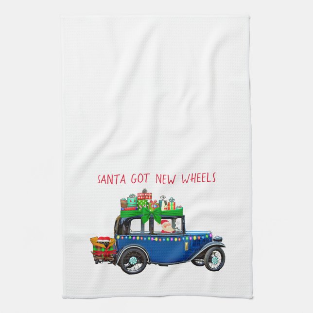 Santa Driving a Car Kitchen Towel (Vertical)