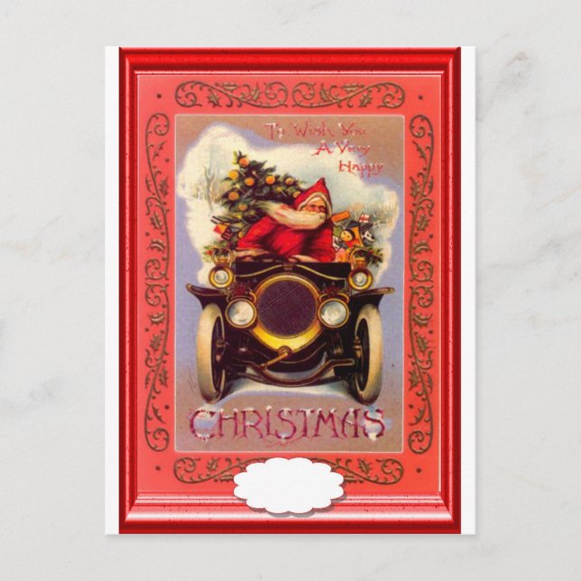 Santa driving a veteran car holiday postcard (Front)