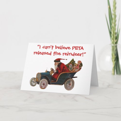 Santa Driving Car Thanks To PETA Christmas Card
