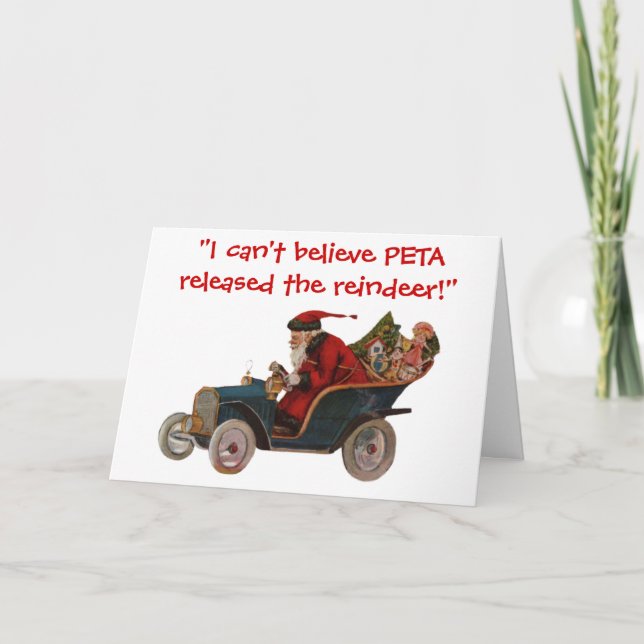 Santa Driving Car Thanks To PETA Christmas Card (Front)
