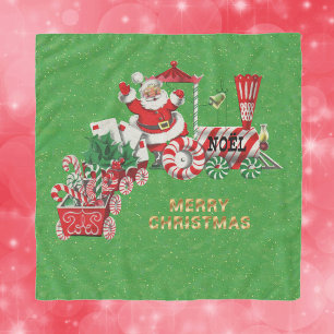 Santa Driving Red White Christmas Train Green Scarf