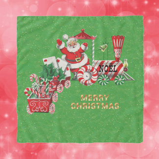 Santa Driving Red White Christmas Train Green Scarf