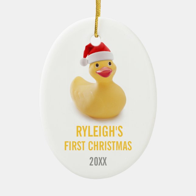 Santa Ducky Babys First Christmas Ornament (Front)
