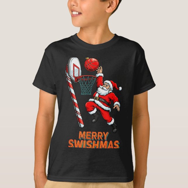 Santa Dunking Merry Swishmas Basketball Christmas  T-Shirt (Front)