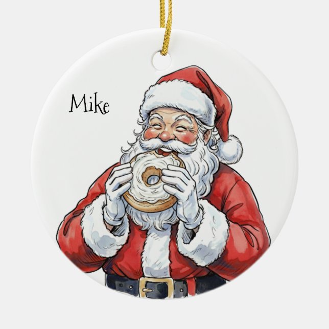 Santa eating bagel Ornament (Front)