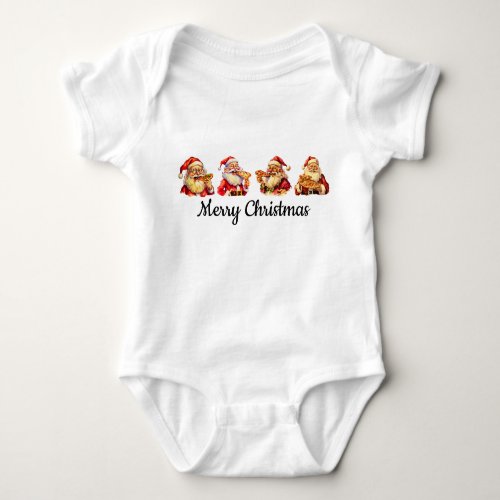 Santa eating pizza Christmas Baby T_Shirt  Baby Bodysuit