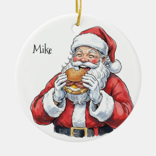 Santa eating Pork Roll Ceramic Ornament