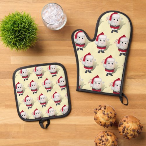 Santa Egg Christmas Oven Mitt  Pot Holder Set