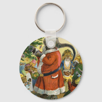 Santa Elephant Celebrates an Animal Christmas Keychain