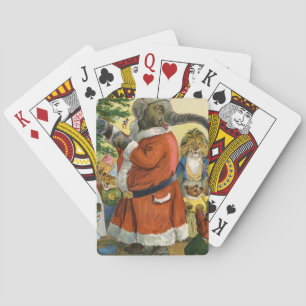 Santa Elephant Celebrates an Animal Christmas Poker Cards