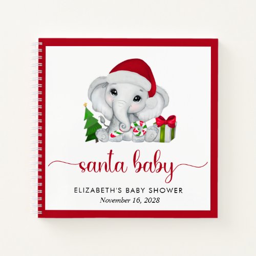 Santa Elephant Christmas Baby Boy Shower Guest Notebook