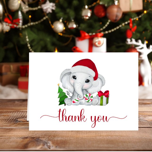 Santa Elephant Christmas Baby Boy Shower Thank You Card (Creator Uploaded)
