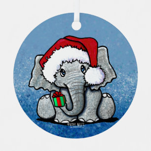 Santa Elephant Christmas Metal Ornament