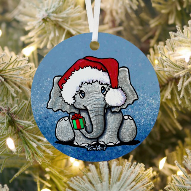 Santa Elephant Christmas Metal Ornament (Insitu)