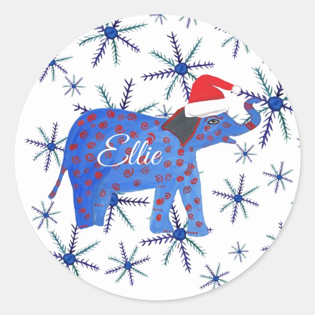 Santa Elephant Christmas Sticker (Front)