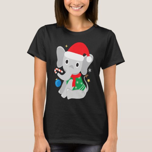 Santa Elephant Funny Cute Zoo Christmas T_Shirt