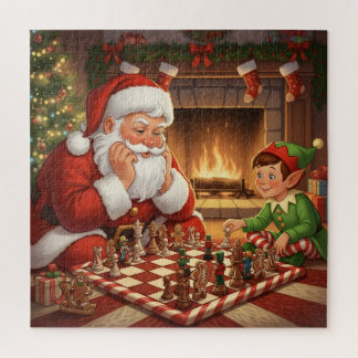 Santa & Elf Chess Game Christmas Jigsaw Puzzle