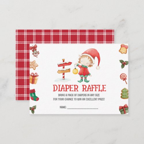 Santa Elf Christmas Baby Shower Diaper Raffle Enclosure Card