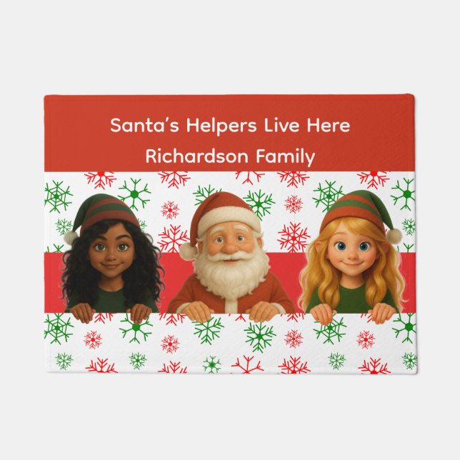 Santa & Elf Faces | North Pole Fun Christmas Door  Doormat (Front)